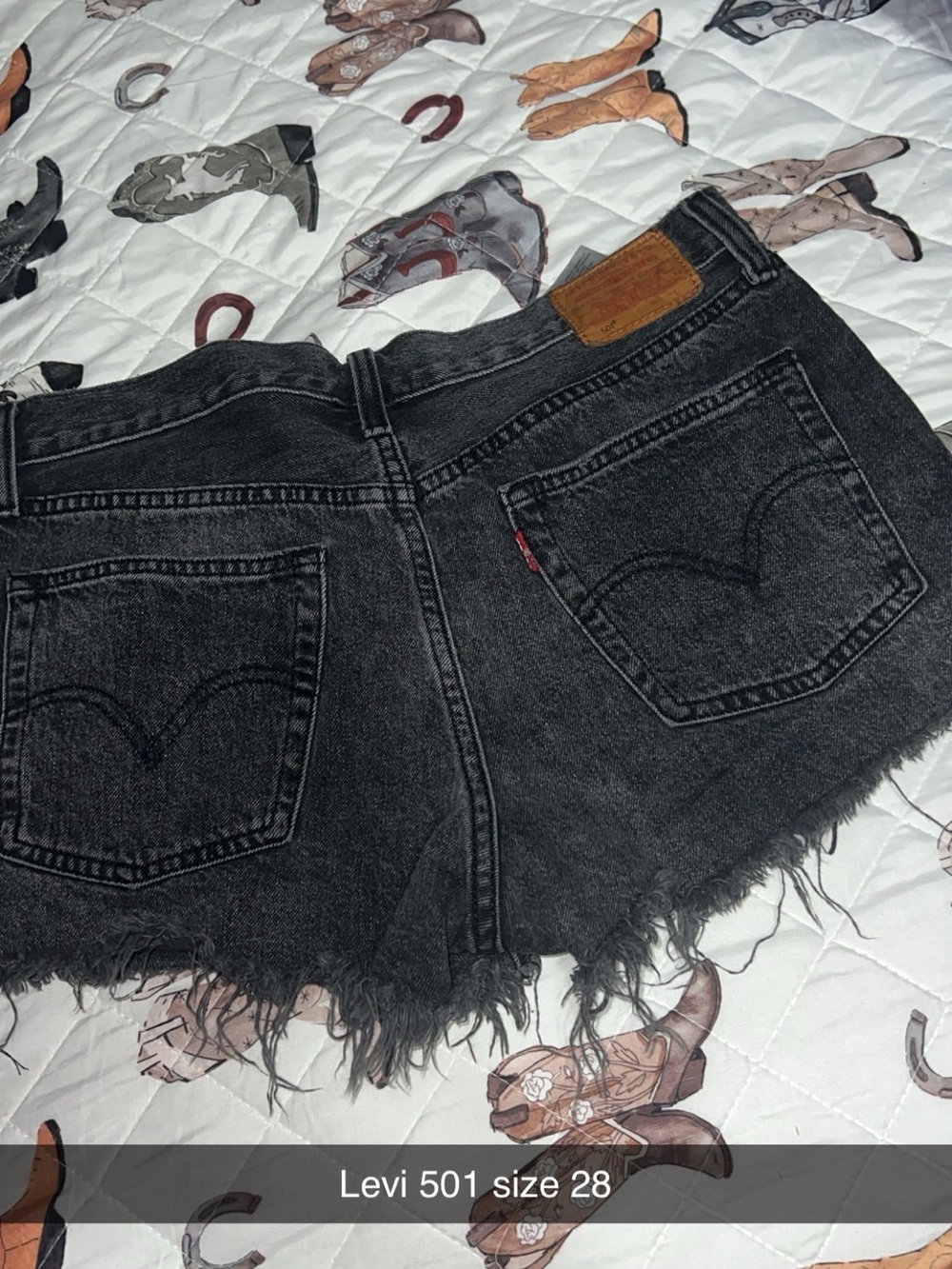 Levi's Black Washed Denim Cutoff Shorts with Frayed Hem